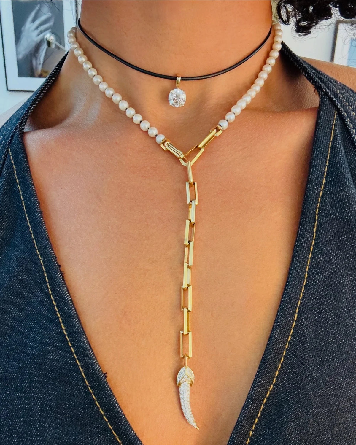 Damian Horn Talisman Pearl Necklace