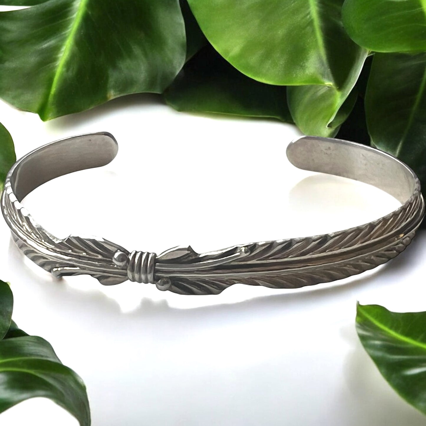 Joanna Yazzi Feather style sterling silver cuff bracelet.