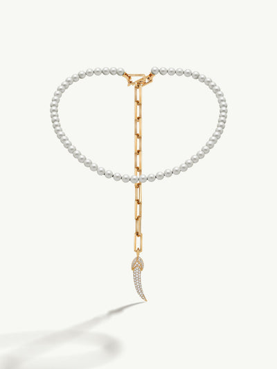 Damian Horn Talisman Pearl Necklace