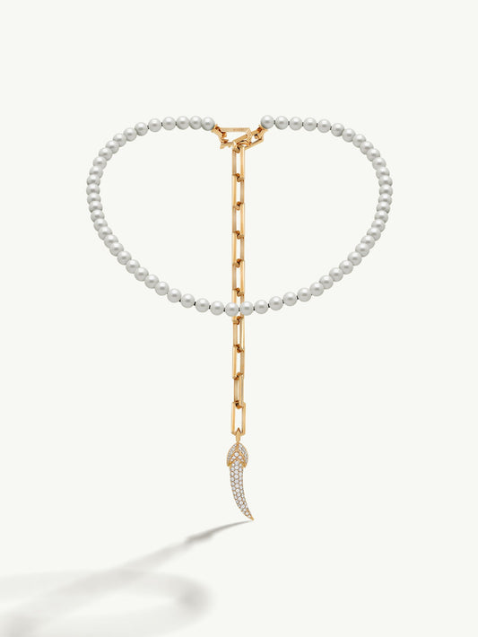 Damian Horn Talisman Pearl Necklace