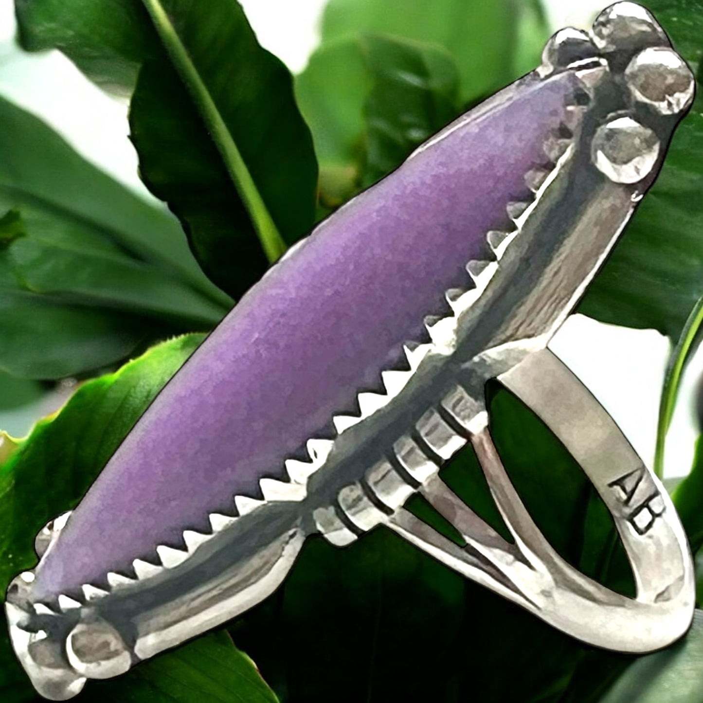 Anna Begay sugilite navette sterling silver ring