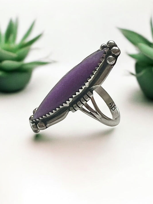 Anna Begay sugilite navette sterling silver ring