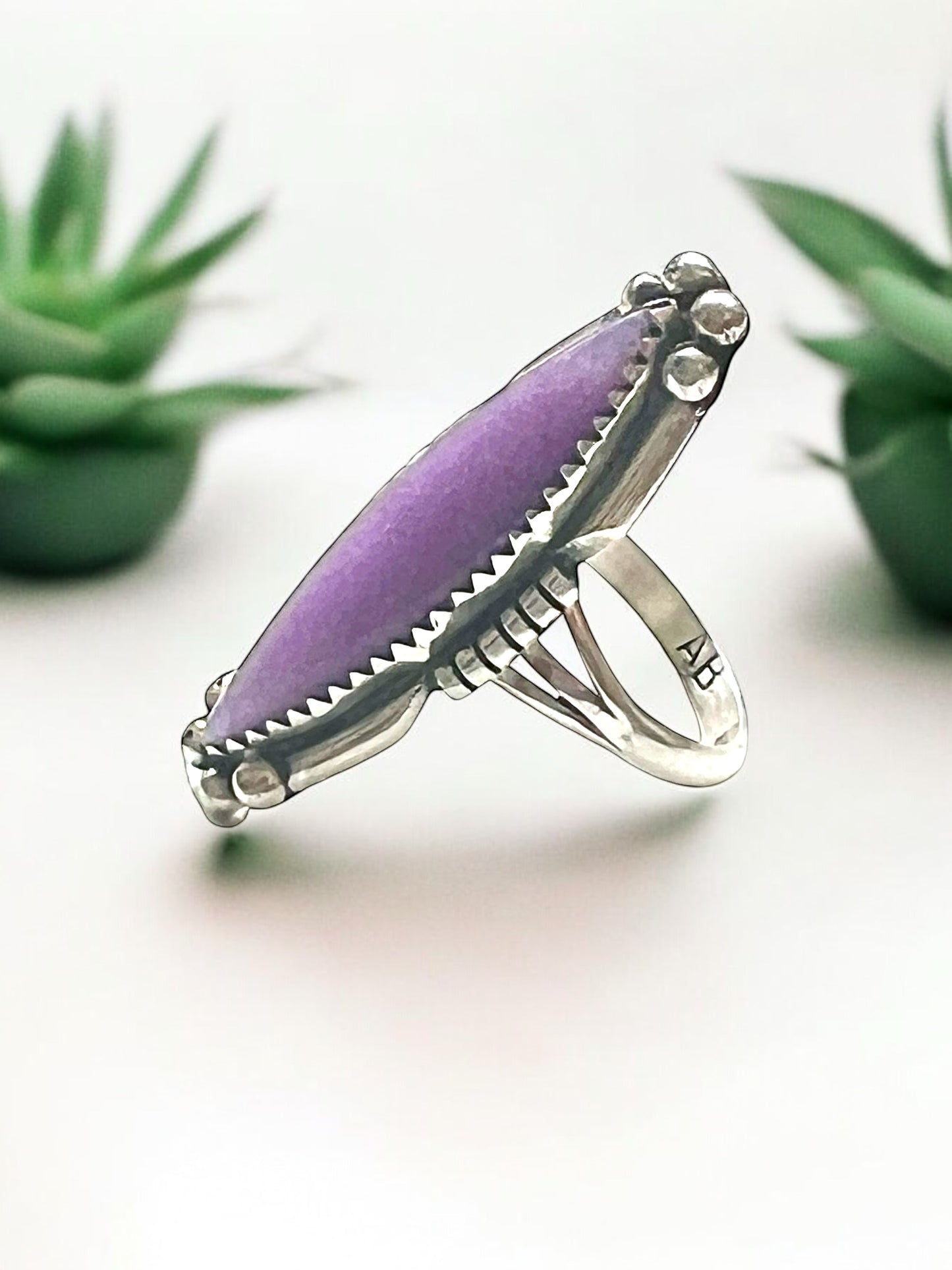 Anna Begay sugilite navette sterling silver ring