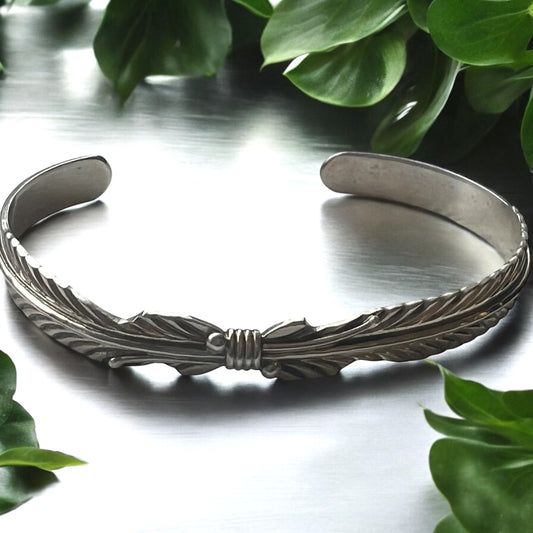 Joanna Yazzi Feather style sterling silver cuff bracelet.